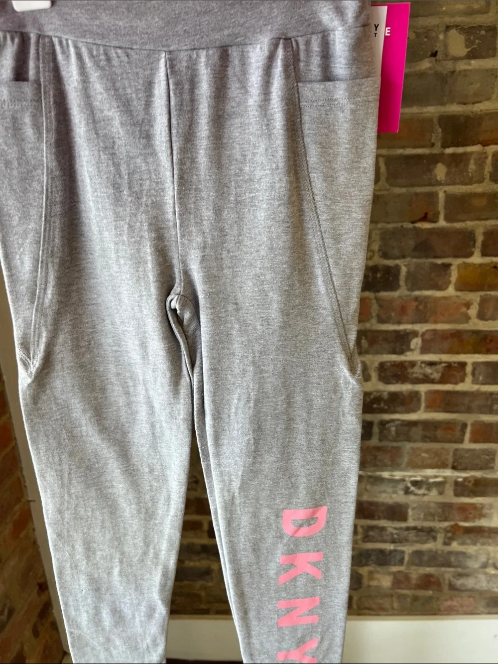 DKNY Pink Tie-Front Top with Gray Leggings Kids Pajama Set